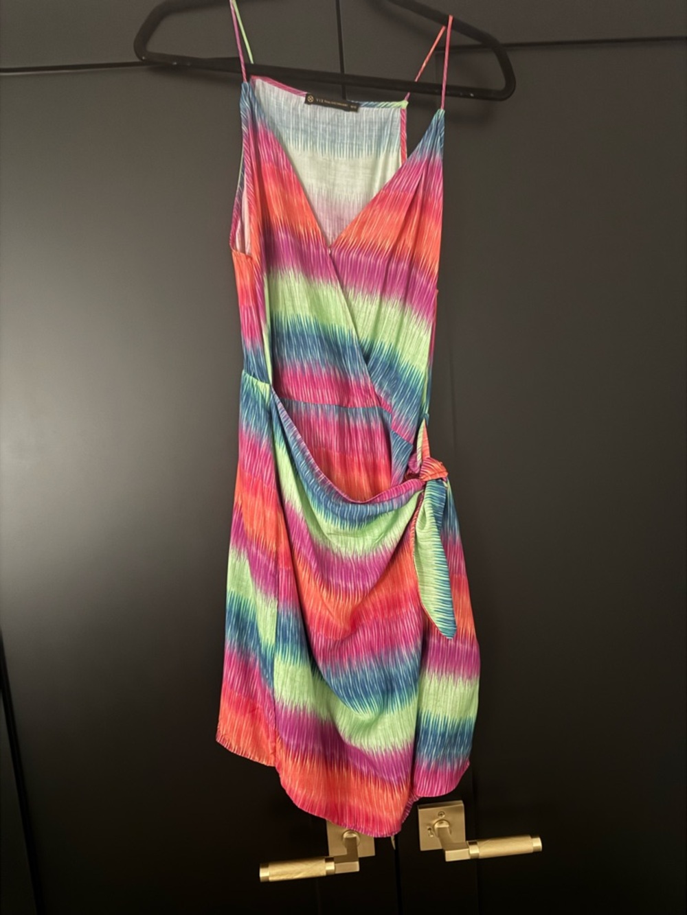 Rainbow Striped Tie-Side Swim Coverup Dress